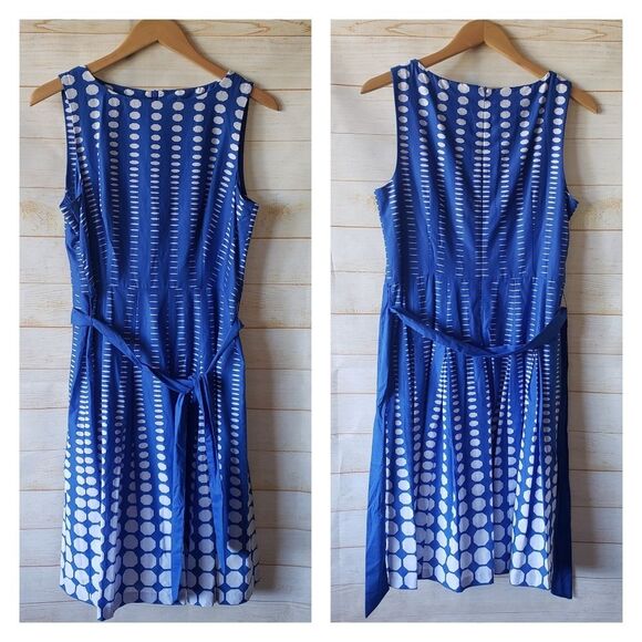 Anne Klein Cotton Tie Waist Fit & Flare Printed Sleeveless Dress Blue White 10P - Picture 5 of 14